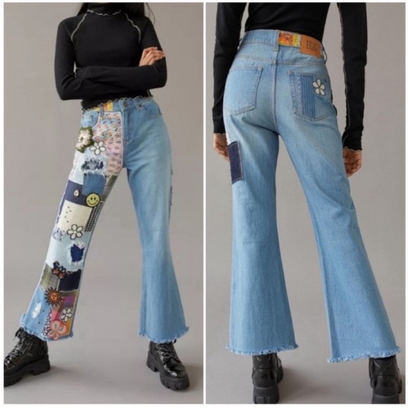 Urban Outfitters | BDG Patchwork Flare Jeans New 27 Waist Hippie Boho Bohemian - Picture 3 of 10